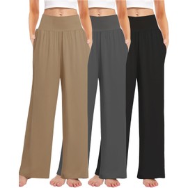 Kivdol 3PACK Women's Casual Loose Wide Leg Cozy Pants Yoga High Waisted Sweatpants Comfy Lounge Pants with Pants with Pockets