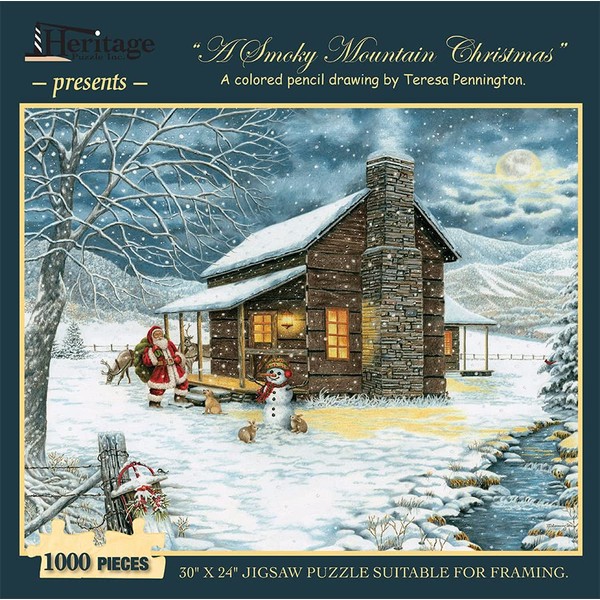 Heritage Puzzle A Smoky Mountain Christmas by Teresa Pennington - 1000 Pieces - 30" x 24" Finished Size