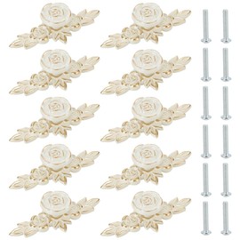 PH PandaHall 12 Sets Vintage Drawer Handles with Rose Flowers Motif Drawer Knobs Vintage Cabinet Handles Decorative Drawer Knobs for Dressers Wardrobe 10 x 4.4 cm White
