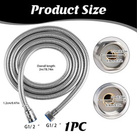 Shower Hose 2m Stainless Steel Shower Pipe Anti-Kink Universal Shower Head Hose Replacement Extra Long Shower Hose Fit G1/2 Standard Replacement Hose with Washers,High Pressure Resistance Chrome