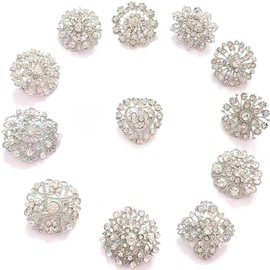 ZINSBEDI Fashion Lot 12pcs Rhinestone Crystal Flower Wedding Brooches Pins Set (silver plated)