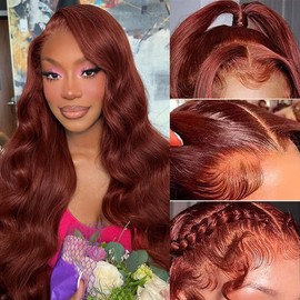 Loyom Reddish Brown Lace Front Wigs Human Hair Pre Plucked 13x4 Auburn Colored Human Hair Lace Front Wigs 180 Density Body Wave Reddish Brown Frontal Wig Human Hair 22 Inch