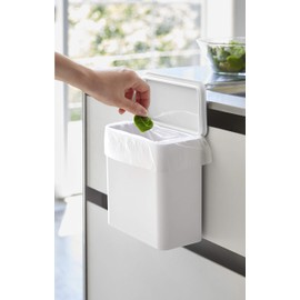 Yamazaki 4268 Magnetic & Sink Door Trash Can, White, Approx. 6.7 x 3.7 x 6.7 inches (17 x 9.5 x 17 cm), Tower, Magnet, Lid Included, Trash Can