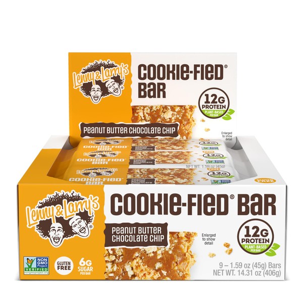 Lenny & Larry's The Complete Cookie-fied Bar, Plant-Based Protein Bar, Vegan and Non-GMO, Peanut Butter Chocolate Chip, 45 g, 9 Count