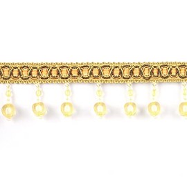 Fenghuangwu 6.5 Yard Handmade Beaded Hanging Tassel Pendant Fringe Trim Fabric Ribbon Trimming, 8Cm/3.15Inch Diameter Hand Knitting Tassel Fringing Trimmings for Decor, DIY（Gold）