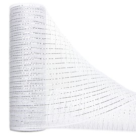 Ribbli White Metallic Mesh Ribbon,10 inch x 30 feet(10Yard), White with Silver Foil, Christmas Ribbon for Wreath Swags and Christmas Tree Decoration