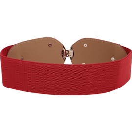 BlackButterfly Wide Elastic Vintage Cinch Retro Metal Interlock Buckle Belt (Red, M)