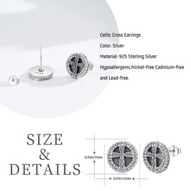 Twoowl Viking Celtic Cross Earrings 925 Sterling Silver Norse Viking Runes Stud Earrings Viking Jewelry for Men Women, 0.43inch, Sterling Silver, Cubic Zirconia