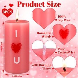 Threlaco 3pcs Valentine's Day Pillar Candles 2.95 x 5.91 Inches White Pink Red Column Candles Burning Soy Wax Long Lasting Dinner Candles Wedding Decorations for Romantic Valentine Lovers Weddings
