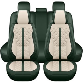otoez Green Car Seat Covers Full Set, Universal Nappa Leather Seat Cover 5 Seat Waterproof & Breathable Automotive Seat Protector Full Coverage for Cars Sedens, Trucks, SUVs, Vans (White & Green)