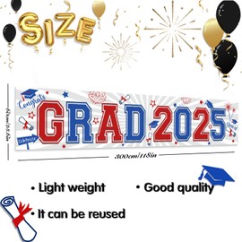 Red Blue Graduation Yard Sign Banner Party Decorations Class of 2025, Large Red White and Blue Congrats Grad Banner, Graduation Banner Yard Sign for Graduation Party Supplies