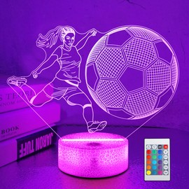 Soccer Gifts for Girls Bedroom Decor,Light Up Soccer 3D Illusion Lamp Night Light with 16 Colors Remote,Football Accessories Birthday Xmas Gifts for Best Friends Sister Daughter Sports Fan Lover