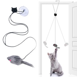 Hanging Door Cat Toy Interactive Bouncing Mouse Cat Toy Stress Relieve Hanging Cat Toys for Cat with Elastic Band Mouse Shape Cat Feather Toys for Indoor Outdoor Cat Play