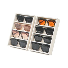 Byken 2 Pcs Sunglasses Organizer,4 Grid Eyeglass Jewelry Storage Tray for Drawer,Beige White