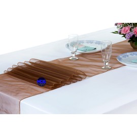 MDS 10 Pack Organza Table Runner 12 x 108 inch Long Premium Table Runners for Wedding Party, Events Decoration, Banquets Decorations, Bright and Smooth Silk Fabric Party Table Runner- Coffee