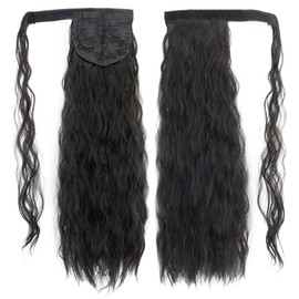 IMISSU Long Kinky Curly Wrap Around Ponytail Hair Extensions Clip in Ponytail Hairpiece (Black)