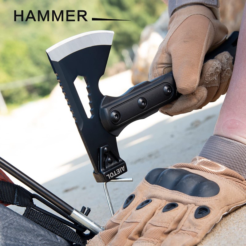 10.5 inch Survival Camp Axe, Camping Hatchet/Hammer Tool with Sheath