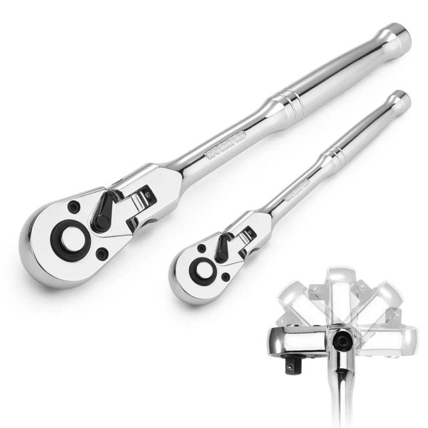 WORKPRO 1/4" 3/8" Drive Flex Head Ratchet 2PC Set Quick