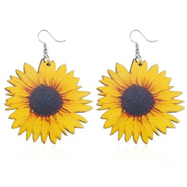 Gleamart Sunflower Wood Earrings Handmade Wooden Daisy Earrings Bohemian Eardrop for Women