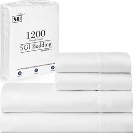 SGI bedding Ultra Luxury 4 Piece Egyptian Cotton Sheets King Size - 1200 Thread Count, 100% Cotton Sheets, 15" Deep Pocket Sheet Set, Breathable, Ultra Soft and Premium Cotton - Bright White