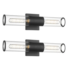 METWET Black Vanity Light Set of 2, 2 Light Modern Bathroom Light Fixtures Over Mirror with Clear Glass Shade, Up and Down Indoor Wall Sconce for Bathroom Bedroom Hallway, VL834-MB-2PK