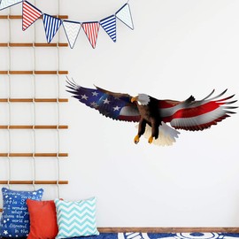 VWAQ Bald Eagle American Flag Wall Decal Patriotic Decor USA Art Decoration - NA16 (24"H X 60"W)