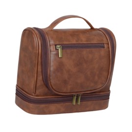 perfeclan Toiletry Bag with Hanging Hook Waterproof Cosmetic Bag for Men Women Business, Brown