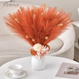 Faylifeway 𝟱𝟬pcs Orange Pampas Grass 𝟭𝟳in, Pompas Grass Home Decor, Artificial Pampas Grass Bulk Boho Vase Filler Table Centerpieces Party Wedding Decorations