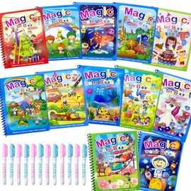 12 Pack Water Coloring Books,Water Doodle Book Toys,Reusable Water Painting Book for Toddlers,Educational Learning Kits Gifts