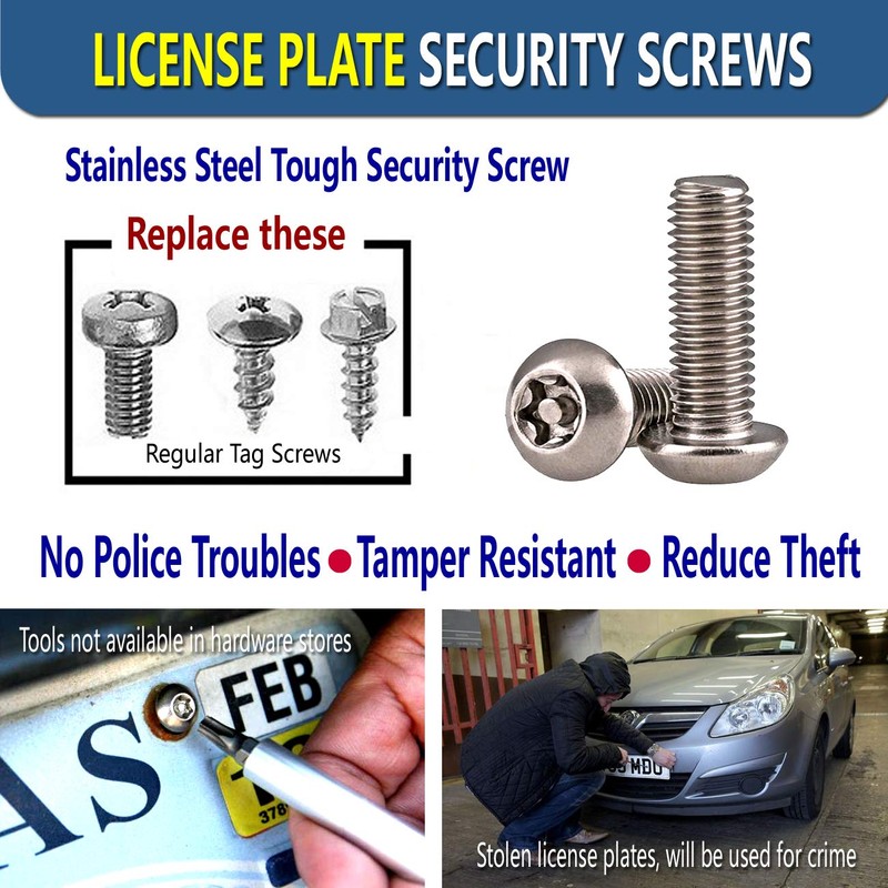 ZXFOOG License Plate Screws Anti Theft- 8 PC Button Head