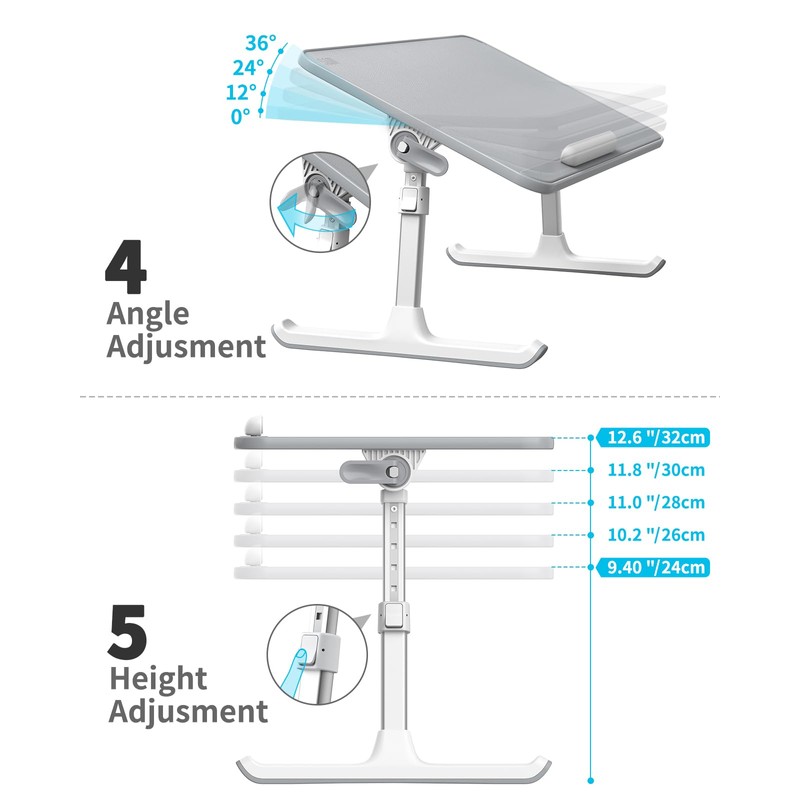 SAIJI Leather Lap Desk Laptop Bed Tray Table, Adjustable Laptop