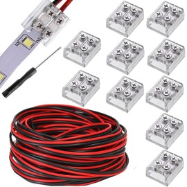RUNCCI-YUN LED Strip Connectors 2-Pin 10 mm Transparent with 32.81 ft 22AWG Cable, Screw Terminal Block 2-Pin 10 mm Connector with Screwdriver for Plain 12 V and 24 V LED Strips Pack of 10