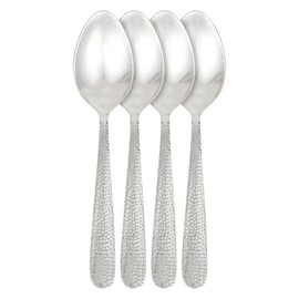 Home Basics 4 Pieces of Hammered Stainless Steel Flatware/Silverware for Dinner, Dessert, Salad, Appetizer – Home, Kitchen, Restaurant, TEA SPOON, Silver