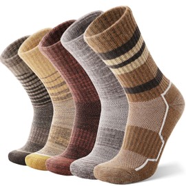 ANTSANG Merino Wool Hiking Socks for Men & Women Thermal Warm Winter Thick Cozy Crew Work Boot Gift Socks Stocking Stuffers 5 Pairs(Yellow,L)