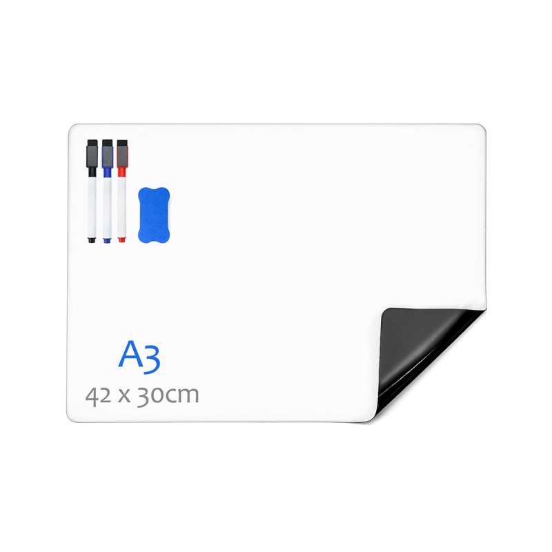 QWORK® A3 Magnetic Whiteboard for Fridge, Flexible Memo Board for