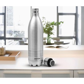 Milton Insulated Water Bottle 1 Liter, Stainless Steel Double Walled Vacuum for 24 Hours Hot and Cold with Cover, Leakproof, BPA Free, Thermosteel Duo-DLX 1000 (34 oz) Silver
