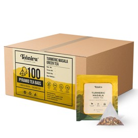 Teaniru, Turmeric Masala Green Tea - Box of 100 Pyramid Tea Bags, Individual Sachets | Detox Green Tea & Immunity Booster | 100% Natural Ingredients, Turmeric Tea with Ginger - Pure Leaf Tea