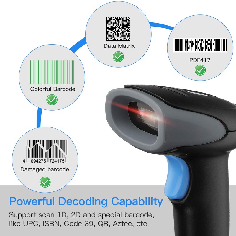 Eyoyo Wired 1D 2D Barcode Scanner with Gooseneck Stand Handsfree/USB