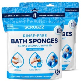 Scrubzz Toallitas de baño desechables - Toallitas de ducha todo en 1 de un solo uso, simplemente amortiguar, secar y secar sin champú o enjuague, 25 u