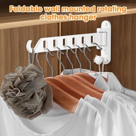 mizikuu Foldable Coat Hook, Wall Clothes Rack, Folding Hook, 180° Rotating Clothes Hook, Aluminium Clothes Rail, Wall Hook, Hook Rail for Laundry Room, Bedroom, Bathroom, Balcony, White