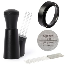 KitchenTour Espresso Accessories Kit 58.5mm, WDT Tool, Dosing Funnel and Puck Screen Set, 304 Stainless Steel Needle Coffee Distribution Stirrer, Portafilter Dosing Ring for Barista 58.5 mm