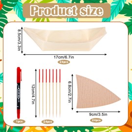 Whaline 24 Pcs Luau Party Supplies Ocean Boat Paper Food Trays with Sail Flag Toothpicks Disposable Serving Basket Tray Snack Bowl Container for Birthday Summer