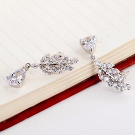 Crystal Leaf Drop Earrings - CZ Vine Earrings, White Rhodium Plated, Nature Inspired Jewellery, Women's Gifts