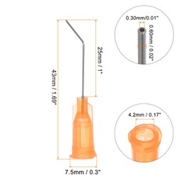 HARFINGTON 24pcs Blunt Tip Dispensing Needle 23 Gauge 1 Inch Screw Interface Bent Flow Design Bent Dispensing Tips with Luer Lock for Adhesive Glue Dispensing, Orange