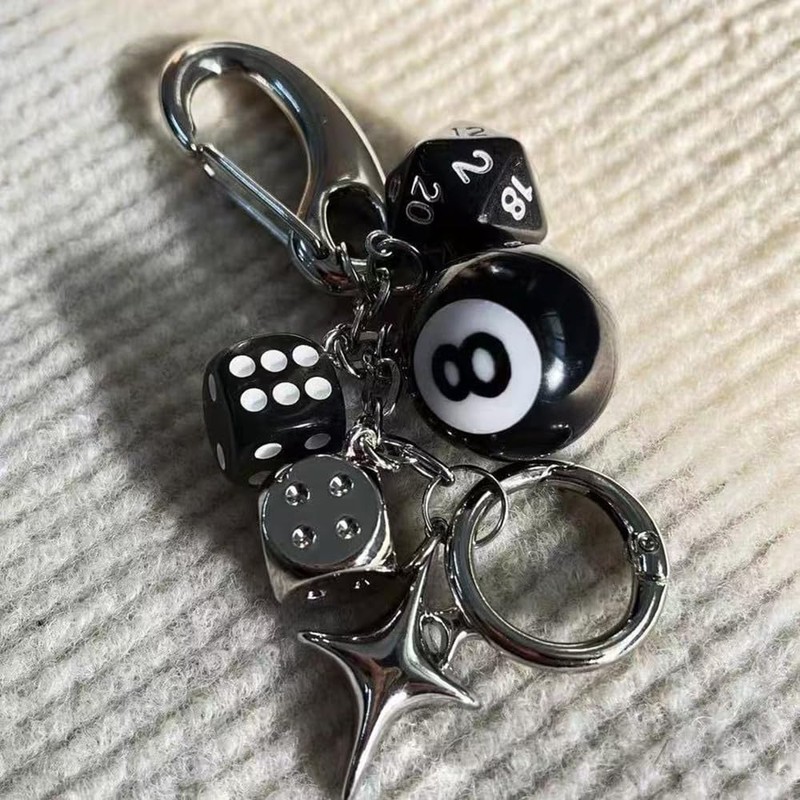 Dhdfisd 8 Ball Keychain Y2K Star Dice Billiards Keychin Lucky