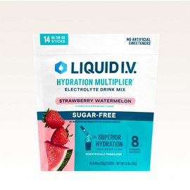 Liquid I.V. Sugar-Free Hydration Multiplier - Strawberry Watermelon - Hydration Powder Packets | Electrolyte Powder Drink Mix | Convenient Single-Serving Sticks | 8 Vitamins & Nutrients | 1 Pack (14 Servings)