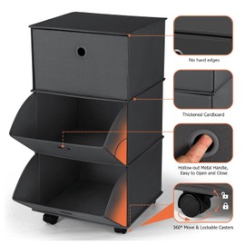 JOMOLA Soft Fabric 3-Tier Storage Organizer, No Hard Edges, Lightweight Shelving for Clothes, Socks, Plush Toys, Portable Bedroom & Living Room Storage, Safe for Family, Black