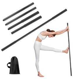 Adjustable 5ft Yoga Stick, Steel Stretching Stick for Mobility, Flexibility and Balance, Versatile Exercise Stick with Rubber Handles for Office, Home or Fitness (Blcak)