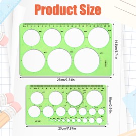2 Pieces Circle Template Rulers, Plastic Circle Stencil for Drawing, Geometric Circle Drawing Tool, Circle Drawing Ruler with 29 Circles for Students, School, Office, Supplies, Technical Drawing