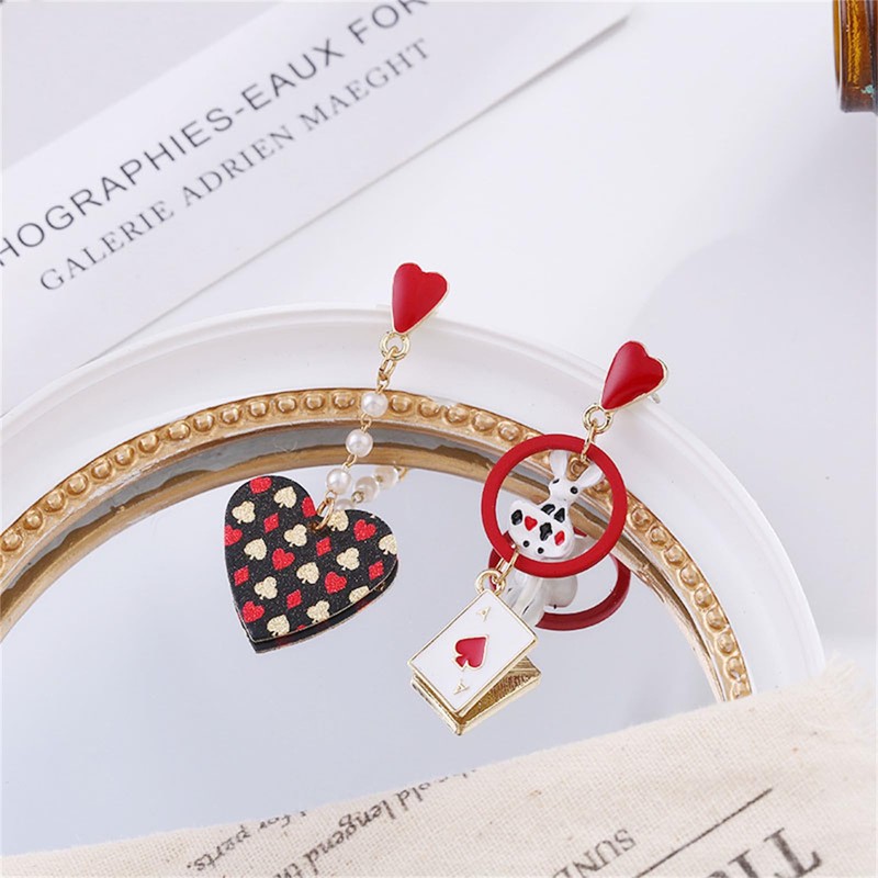 ONLYJUMP Long Asymmetric Heart Poker Dangle Earrings for Women Unique